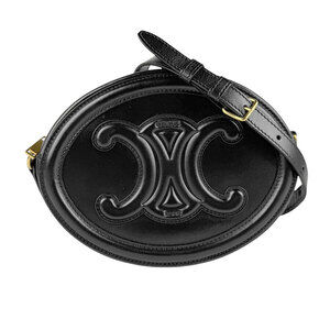 Celine Cuir Triomphe Oval Purse Shoulder Bag Black Leather